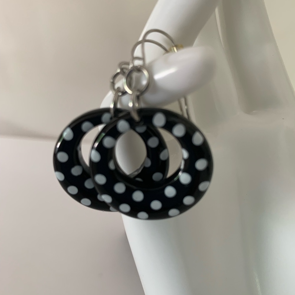 Enamel Black and White Polka Dots Earrings